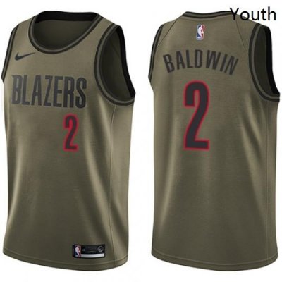 Youth Nike Portland Trail Blazers 2 Wade Baldwin Swingman Green Salute to Service NBA Jersey