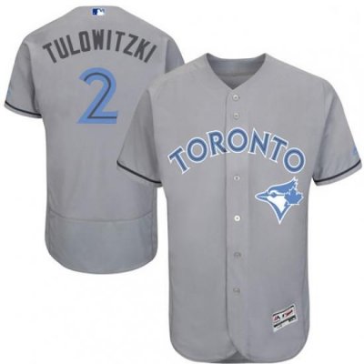 Mens Majestic Toronto Blue Jays 2 Troy Tulowitzki Authentic Gray 2016 Fathers Day Fashion Flex Base Jersey