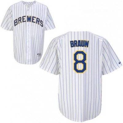 Youth Majestic Milwaukee Brewers 8 Ryan Braun Authentic WhiteBlue Strip MLB Jersey