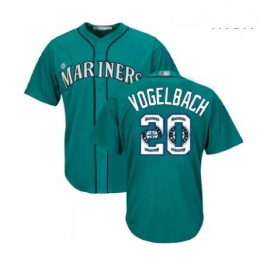 Mens Seattle Mariners 20 Dan Vogelbach Authentic Teal Green Team Logo Fashion Cool Base Baseball Jersey