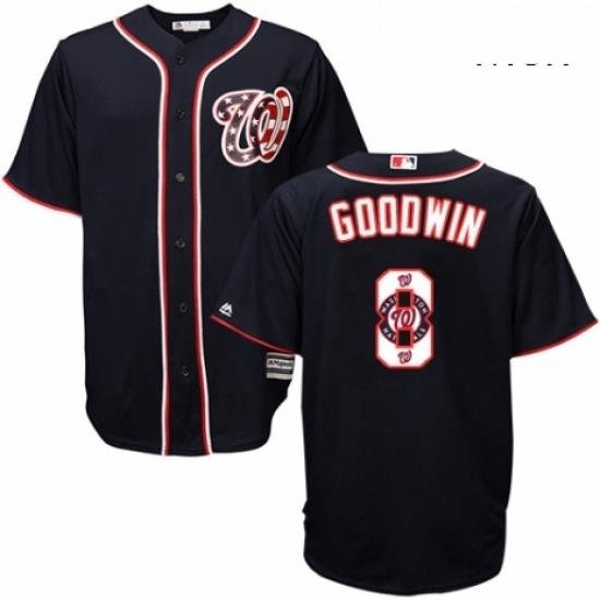 Mens Majestic Washington Nationals 8 Brian Goodwin Authentic Navy Blue Team Logo Fashion Cool Base MLB Jersey