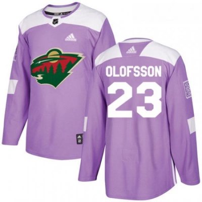 Youth Adidas Minnesota Wild 23 Gustav Olofsson Authentic Purple Fights Cancer Practice NHL Jersey