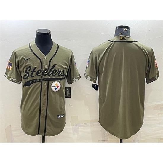 Men Pittsburgh Steelers Blank Olive Salute To Service Cool Base Stitched Baseball Jersey