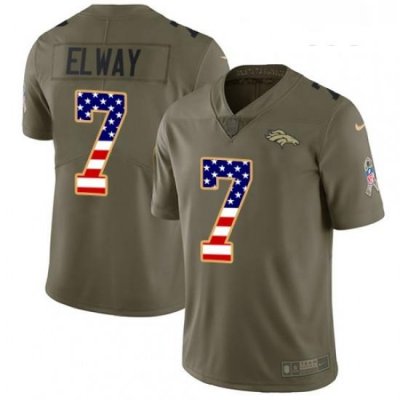 Youth Nike Denver Broncos 7 John Elway Limited OliveUSA Flag 2017 Salute to Service NFL Jersey