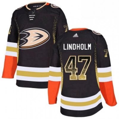 Mens Adidas Anaheim Ducks 47 Hampus Lindholm Authentic Black Drift Fashion NHL Jersey