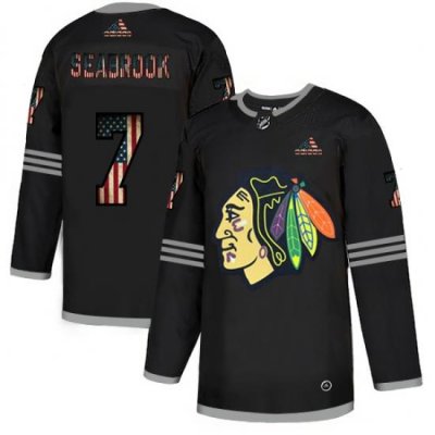 Men Chicago Blackhawks 7 Brent Seabrook Black USA Flag Fashion Adidas Jersey