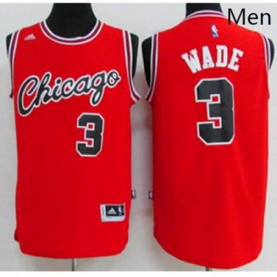 Chicago Bulls 3 Dwyane Wade Red Crabbed Typeface Throwback Stitched NBA Jersey