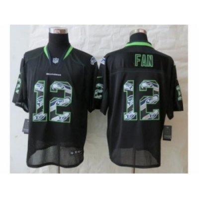 Nike Seattle Seahawks 12 Fan Black Elite Lights Out Fashion NFL Jersey