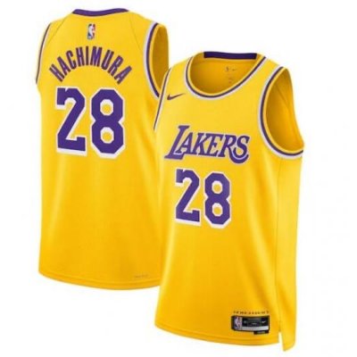 Men Los Angeles Lakers Rui Hachimura #28 Yellow Stitched NBA Jersey