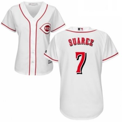 Womens Majestic Cincinnati Reds 7 Eugenio Suarez Replica White Home Cool Base MLB Jersey