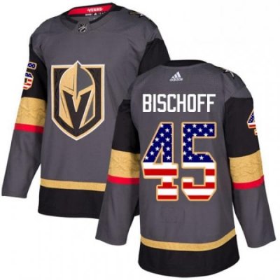 Youth Adidas Vegas Golden Knights 45 Jake Bischoff Authentic Gray USA Flag Fashion NHL Jersey