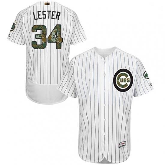 Mens Majestic Chicago Cubs 34 Jon Lester Authentic White 2016 Memorial Day Fashion Flex Base MLB Jersey