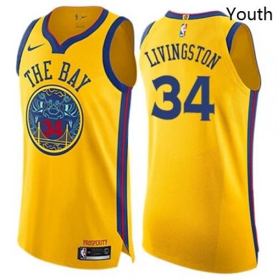 Youth Nike Golden State Warriors 34 Shaun Livingston Swingman Gold NBA Jersey City Edition