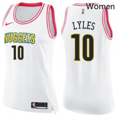 Womens Nike Denver Nuggets 10 Trey Lyles Swingman WhitePink Fashion NBA Jersey