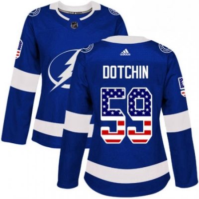 Womens Adidas Tampa Bay Lightning 59 Jake Dotchin Authentic Blue USA Flag Fashion NHL Jersey