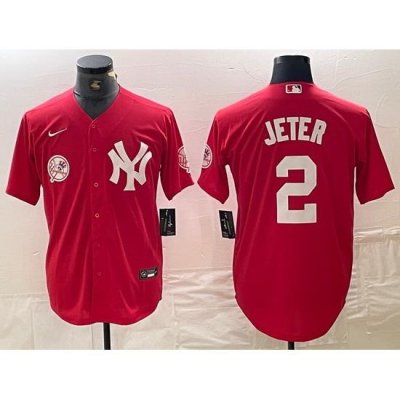 Men NeW York Yankees 2 Derek Jeter Red Cool Base Stitched Baseball Jersey 1