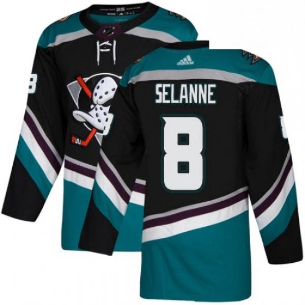 Mens Adidas Anaheim Ducks 8 Teemu Selanne Authentic Black Teal Third NHL Jersey