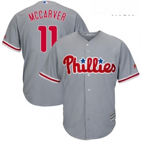 Mens Majestic Philadelphia Phillies 11 Tim McCarver Replica Grey Road Cool Base MLB Jersey