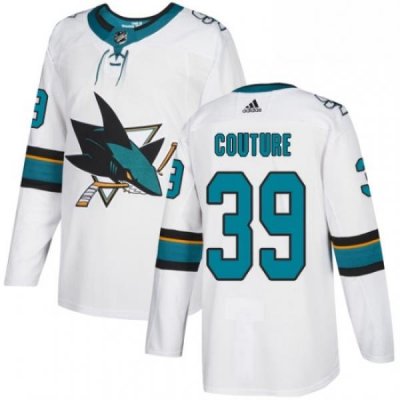 Mens Adidas San Jose Sharks 39 Logan Couture White Road Authentic Stitched NHL Jersey