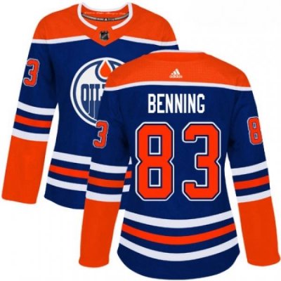 Womens Adidas Edmonton Oilers 83 Matt Benning Authentic Royal Blue Alternate NHL Jersey