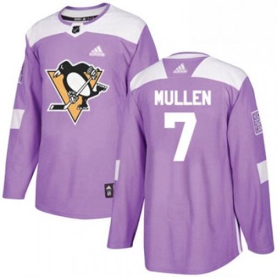 Mens Adidas Pittsburgh Penguins 7 Joe Mullen Authentic Purple Fights Cancer Practice NHL Jersey