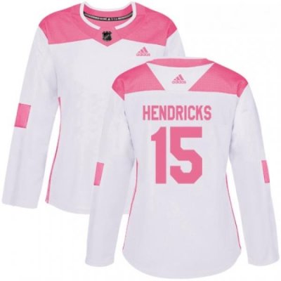 Womens Adidas Minnesota Wild 15 Matt Hendricks Authentic White Pink Fashion NHL Jersey