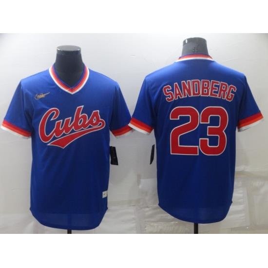 Men's Chicago Cubs #23 Ryne Sandberg Blue Cooperstown Collection Stitched Throwback Jersey