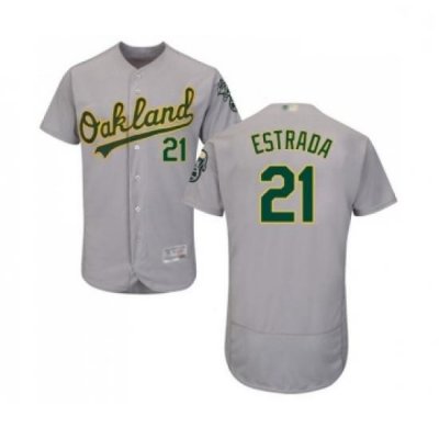 Mens Oakland Athletics 21 Marco Estrada Grey Road Flex Base Authentic Collection Baseball Jersey