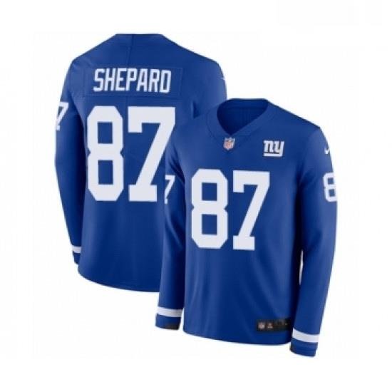 Mens Nike New York Giants 87 Sterling Shepard Limited Royal Blue Therma Long Sleeve NFL Jersey