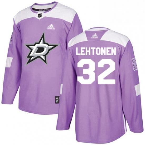 Mens Adidas Dallas Stars 32 Kari Lehtonen Authentic Purple Fights Cancer Practice NHL Jersey