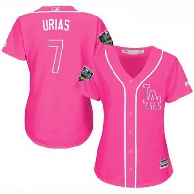 Womens Majestic Los Angeles Dodgers 7 Julio Urias Authentic Pink Fashion Cool Base 2018 World Series MLB Jersey