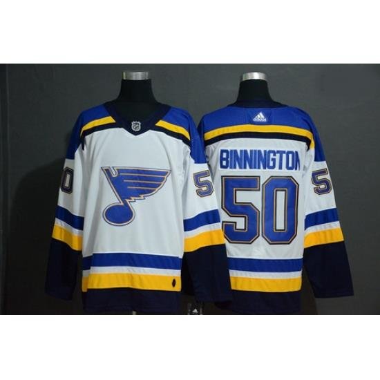 Blues 50 Jordan Binnington White Adidas Jersey