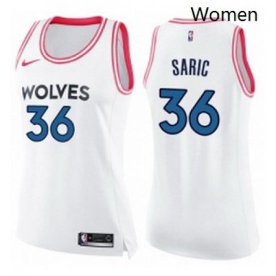 Womens Nike Minnesota Timberwolves 36 Dario Saric Swingman White Pink Fashion NBA Jersey