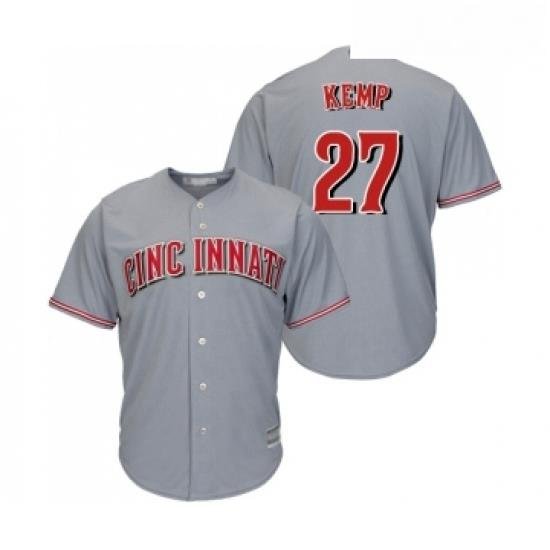 Youth Cincinnati Reds 27 Matt Kemp Replica Grey Road Cool Base Baseball Jersey