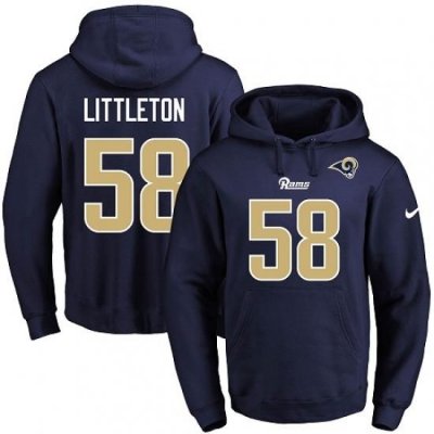 NFL Mens Nike Los Angeles Rams 58 Cory Littleton Navy Blue Name Number Pullover Hoodie