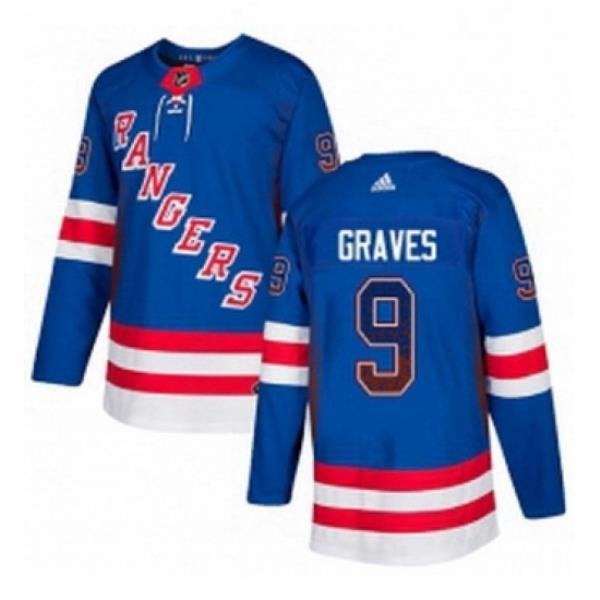 Mens Adidas New York Rangers 9 Adam Graves Authentic Royal Blue Drift Fashion NHL Jersey