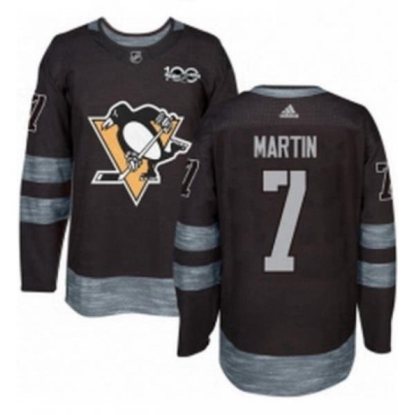 Mens Adidas Pittsburgh Penguins 7 Paul Martin Authentic Black 1917 2017 100th Anniversary NHL Jersey