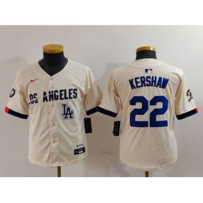 Youth Los Angeles Dodgers 22 Clayton Kershaw Cream Stitched Baseball Jersey 1