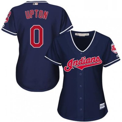 Womens Majestic Cleveland Indians 0 BJ Upton Authentic Navy Blue Alternate 1 Cool Base MLB Jersey