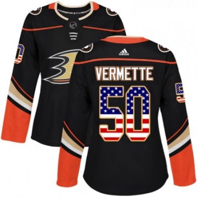 Womens Adidas Anaheim Ducks 50 Antoine Vermette Authentic Black USA Flag Fashion NHL Jersey