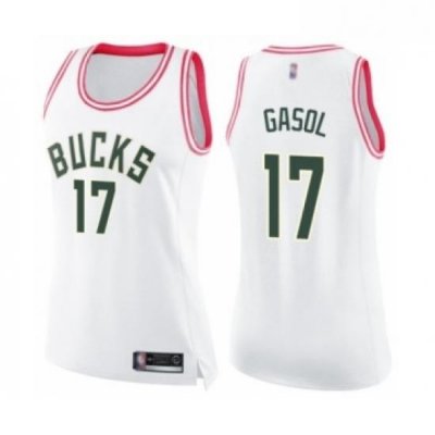 Womens Milwaukee Bucks 17 Pau Gasol Swingman White Pink Fashion Basketball Jersey