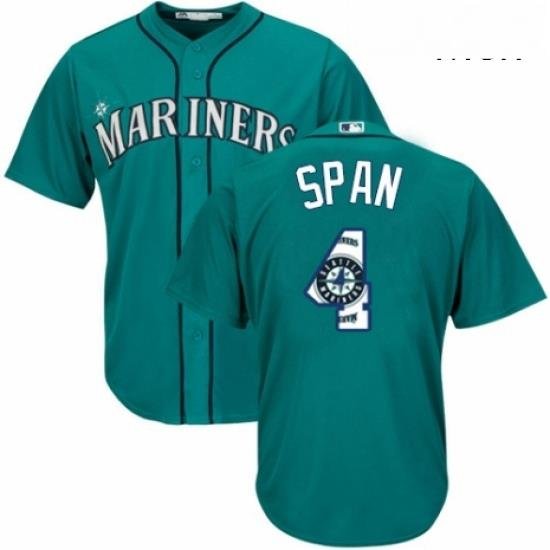 Mens Majestic Seattle Mariners 4 Denard Span Authentic Teal Green Team Logo Fashion Cool Base MLB Jersey