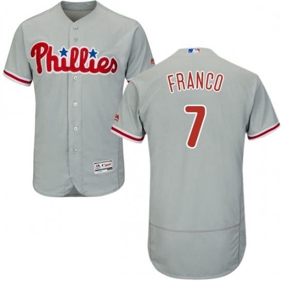 Mens Majestic Philadelphia Phillies 7 Maikel Franco Grey Road Flex Base Authentic Collection MLB Jersey