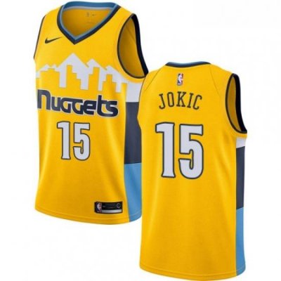 Womens Nike Denver Nuggets 15 Nikola Jokic Authentic Gold Alternate NBA Jersey Statement Edition