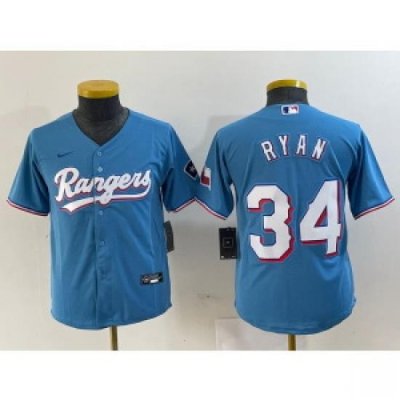 Women MLB Rangers 34 Nolan Ryan Blue Nike Cool Base Women Jersey