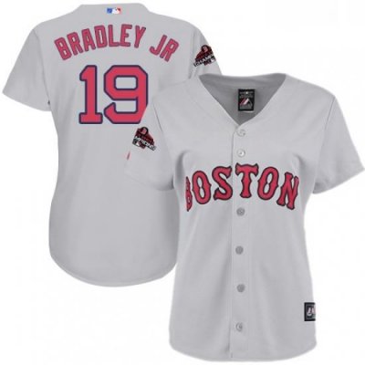 Womens Majestic Boston Red Sox 19 Jackie Bradley Jr Authentic Grey Road 2018 World Series Champions MLB Jersey