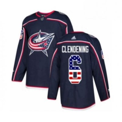 Mens Adidas Columbus Blue Jackets 6 Adam Clendening Authentic Navy Blue USA Flag Fashion NHL Jersey