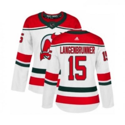 Womens Adidas New Jersey Devils 15 Jamie Langenbrunner Authentic White Alternate NHL Jersey