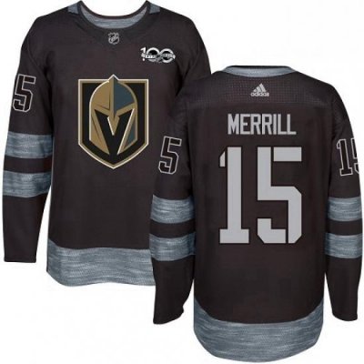 Mens Adidas Vegas Golden Knights 15 Jon Merrill Authentic Black 1917 2017 100th Anniversary NHL Jersey