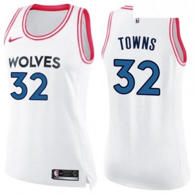 Womens Nike Minnesota Timberwolves 32 Karl Anthony Towns Swingman WhitePink Fashion NBA Jersey